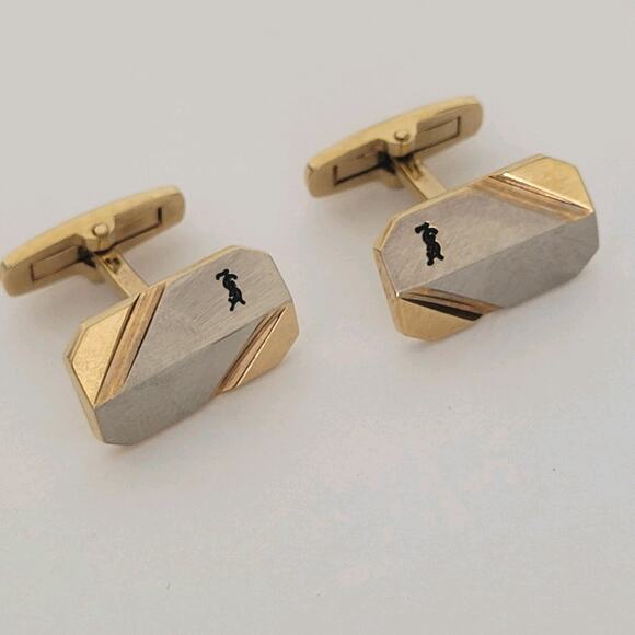 Yves Saint Laurent YSL Gold Silver Tone Rectangle Logo Cufflinks Designer Geomet - Picture 1 of 5